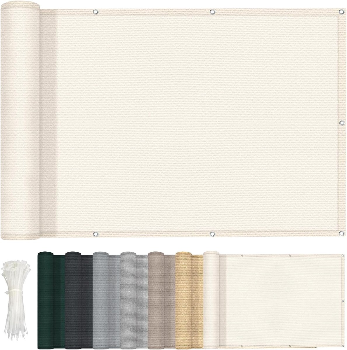 Balkonscherm 80x400cm HDPE, Beige | Windscherm UV-bescherming winddicht voor terras en tuin met kabelbinders