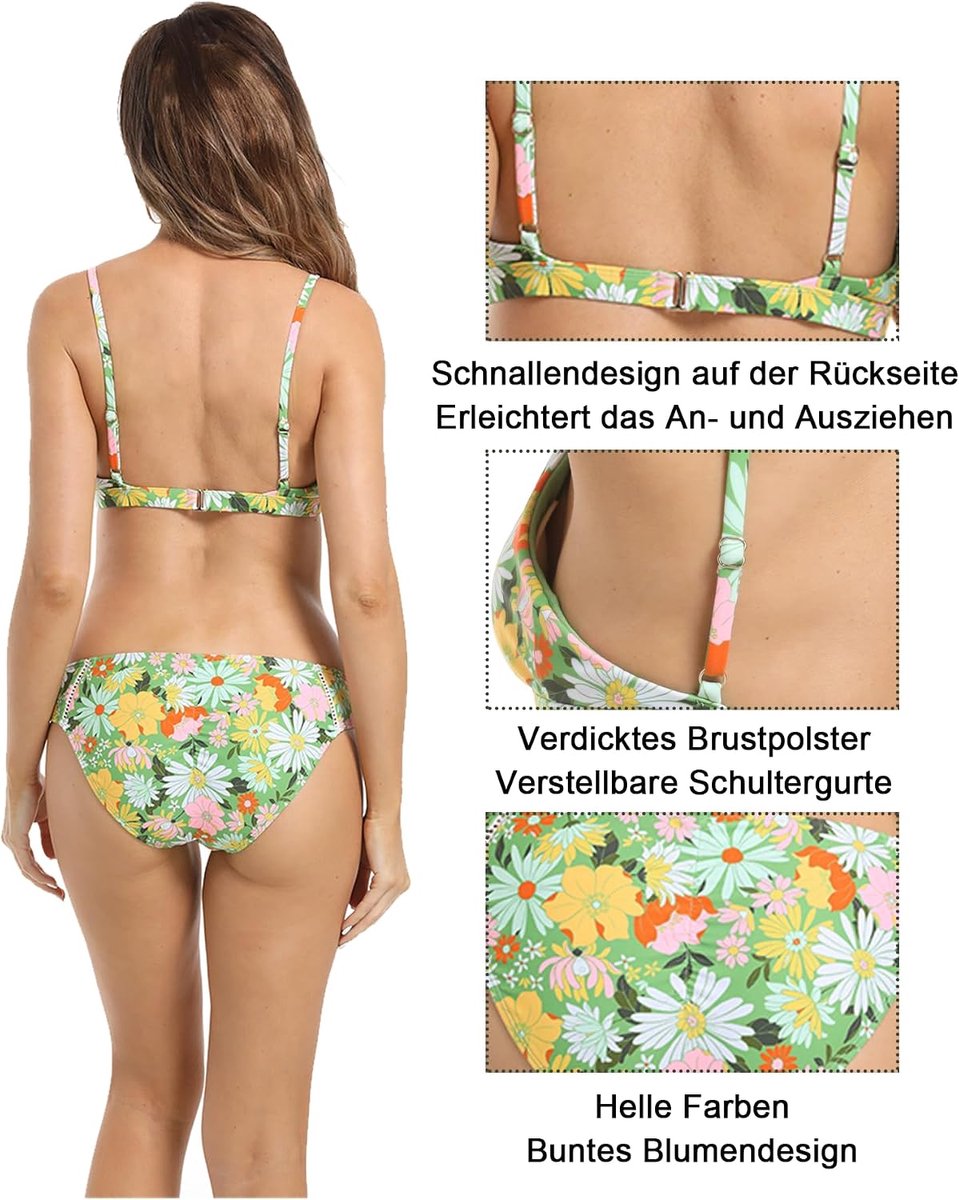 Sets voor dames, tweedelig zwempak, gewatteerd, verstelbaar, spaghettibandjes, badpak
