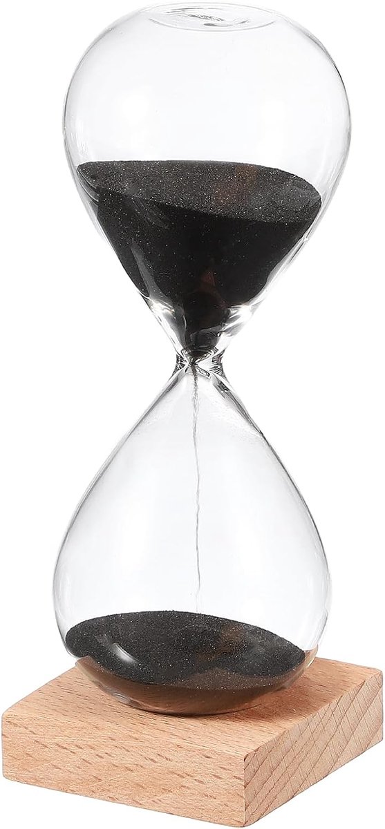 15 minuten zandtimer, zandhorloge met houten basis, uurglas, zandloper, timer, klok voor woonkamer, thuiskantoor, restaurant, decoratie, zwart