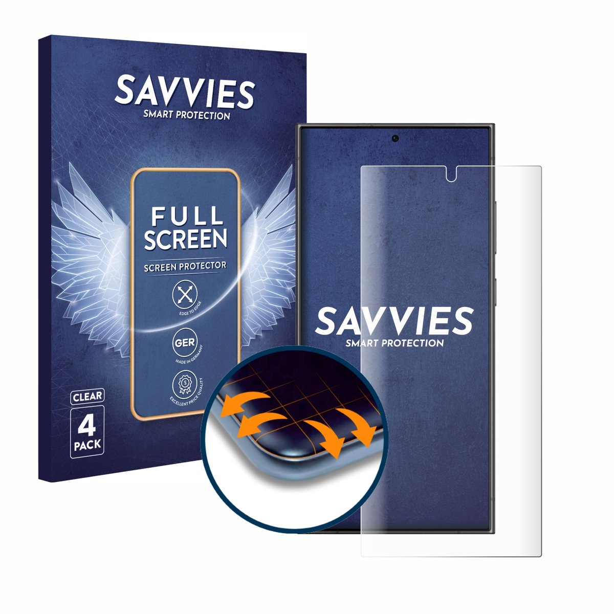 Savvies - Screenprotector voor Samsung Galaxy S24 Ultra (case-friendly) - Folie Beschermfolie transparant volledig dekking 4 Stuks