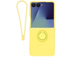 Avizar Hoesje Geschikt voor Samsung Galaxy Z Flip8 Soft-Touch met Ring Standaard en Polsbandje, Geel