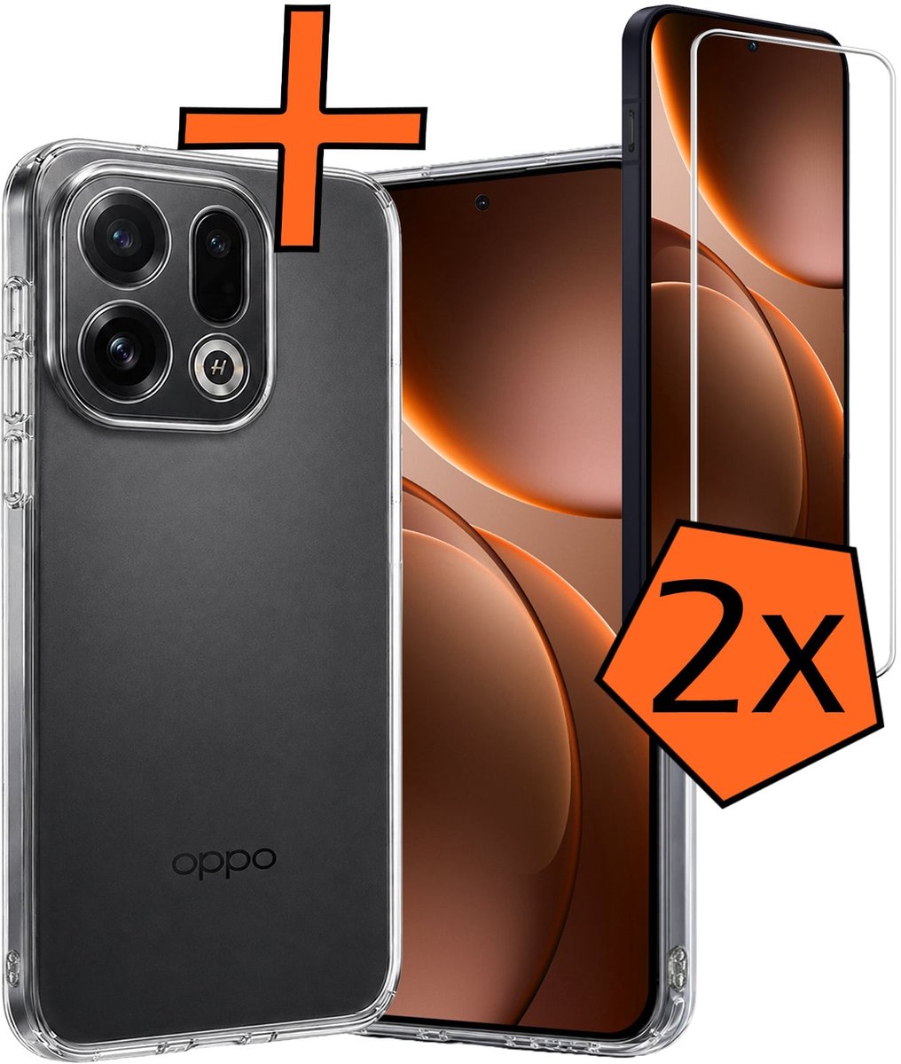 Hoes - Met 2x Screenprotector - Geschikt voor OPPO Find X9 - Sterk & Shockproof - Back Cover - Siliconen Case - Telefoon Hoes - Transparant