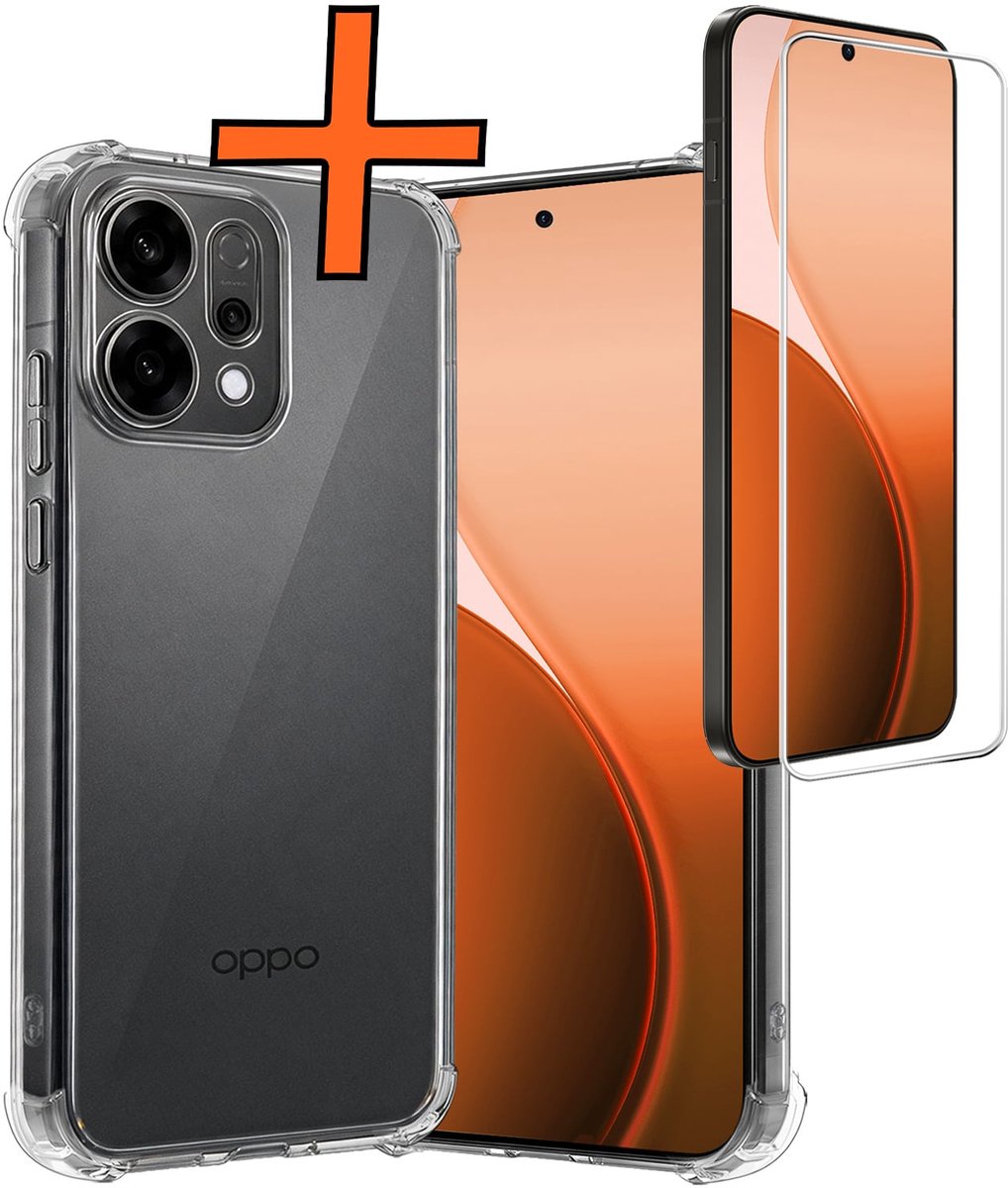 Hoes - Met Screenprotector - Geschikt voor Oppo Reno 14 - Sterk & Shockproof - Siliconen Case - Back Cover - Telefoon Hoes - Shock Proof - Transparant