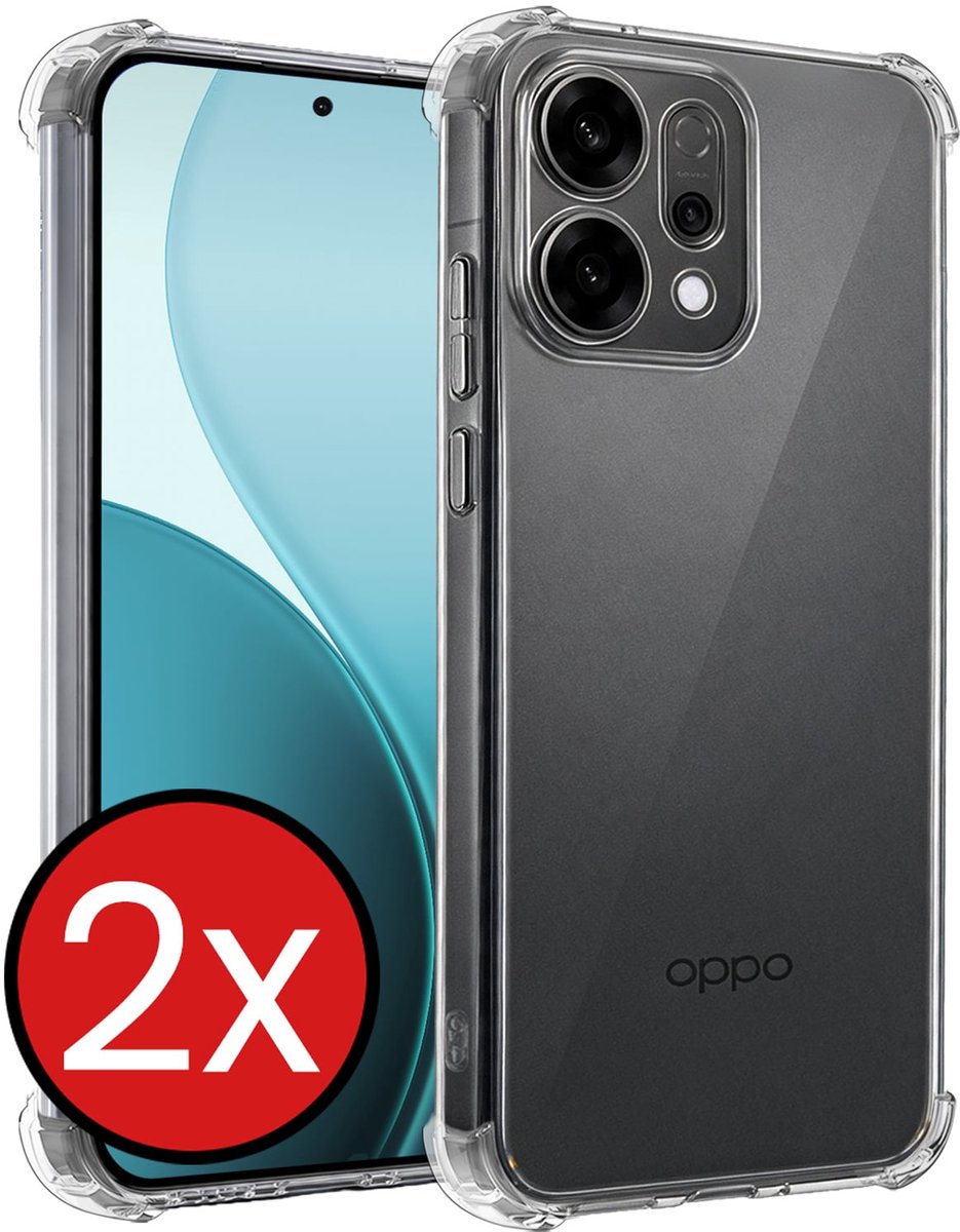Hoesje - 2 Stuks - Geschikt voor Oppo Reno 14 - Sterk & Shockproof - Back Cover - Siliconen Case - Telefoon Hoes Shock Proof - Telefoonhoes - Transparant