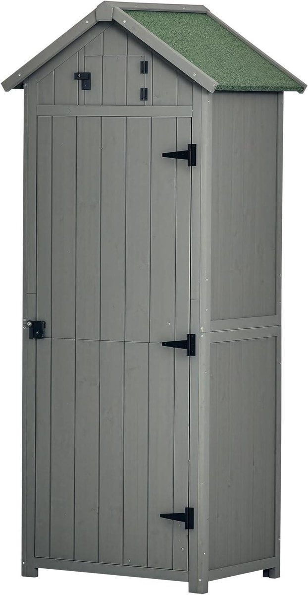 Tuinkast Hout - Opbergkast Tuin - Tuinspullen Opbergen - Dubbel Schuin Dak - 77 x 54 x 179 cm - Grijs
