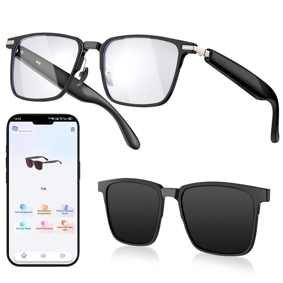 Elzusha - Slimme AI Zonnebril met Bluetooth, Realtime Vertaling en Stemassistent