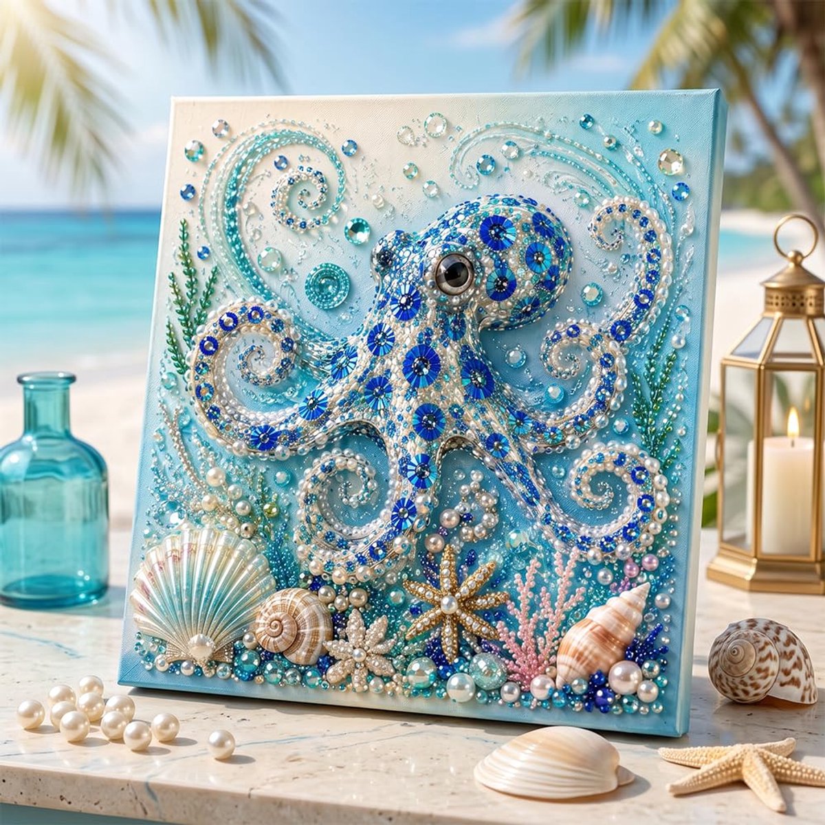 Casalora® 3D Diamant Schilderij DIY Kit Oceaan Parel – Octopus – Diamond Painting Set met Lijst – Creatieve Hobby voor Volwassenen & Beginners – Wanddecoratie Cadeau