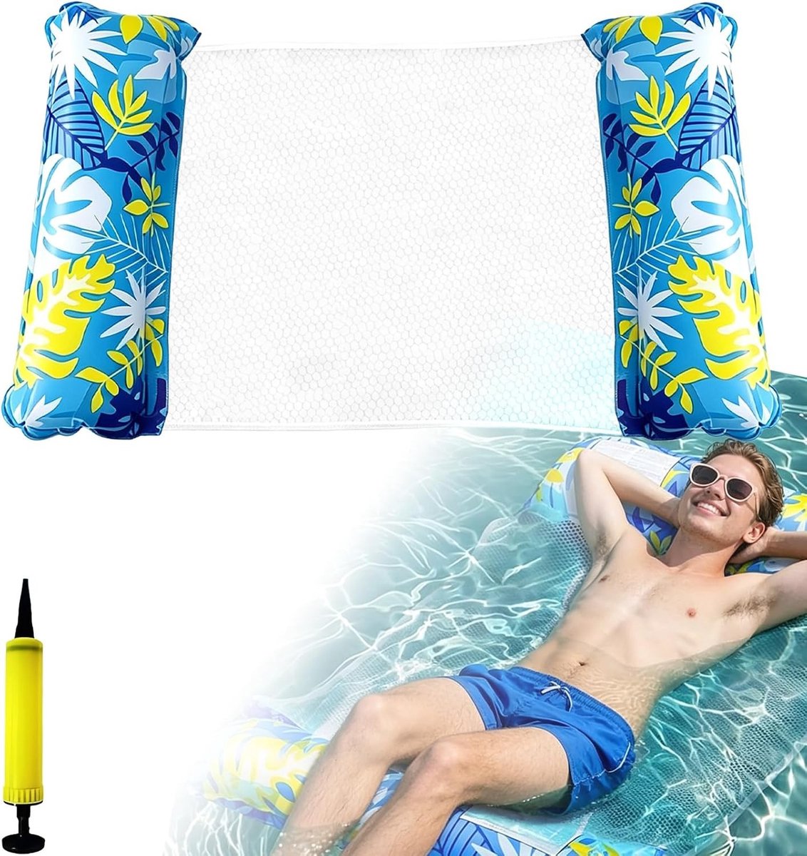 Opblaasbaar zwembadmatras - Blauw - Voor Volwassenen - Multifunctioneel 4-in-1 Waterhangmat - Perfect voor Zwembad en Strand
