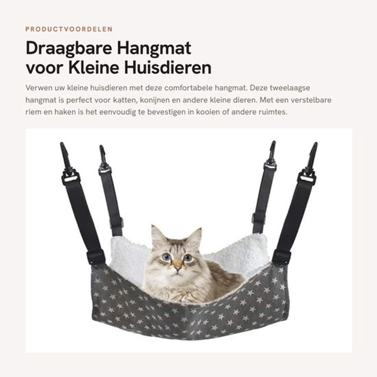Hangmat voor Katten - Draagbare Hangmat - Tweelaags - Verstelbare Riem - 4 Haken - Zacht en Warm Lamsfluweel - Dierenhangmat