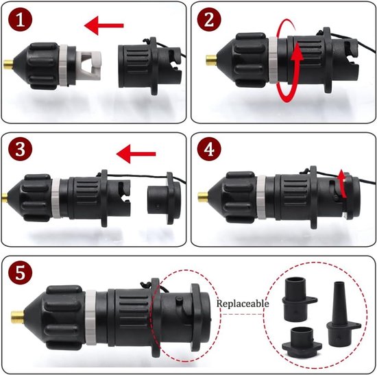 Universele SUP Ventieladapter Set met 4 Opzetstukken voor Opblaasbare Boten en Boards van Merkloos — afbeelding 4
