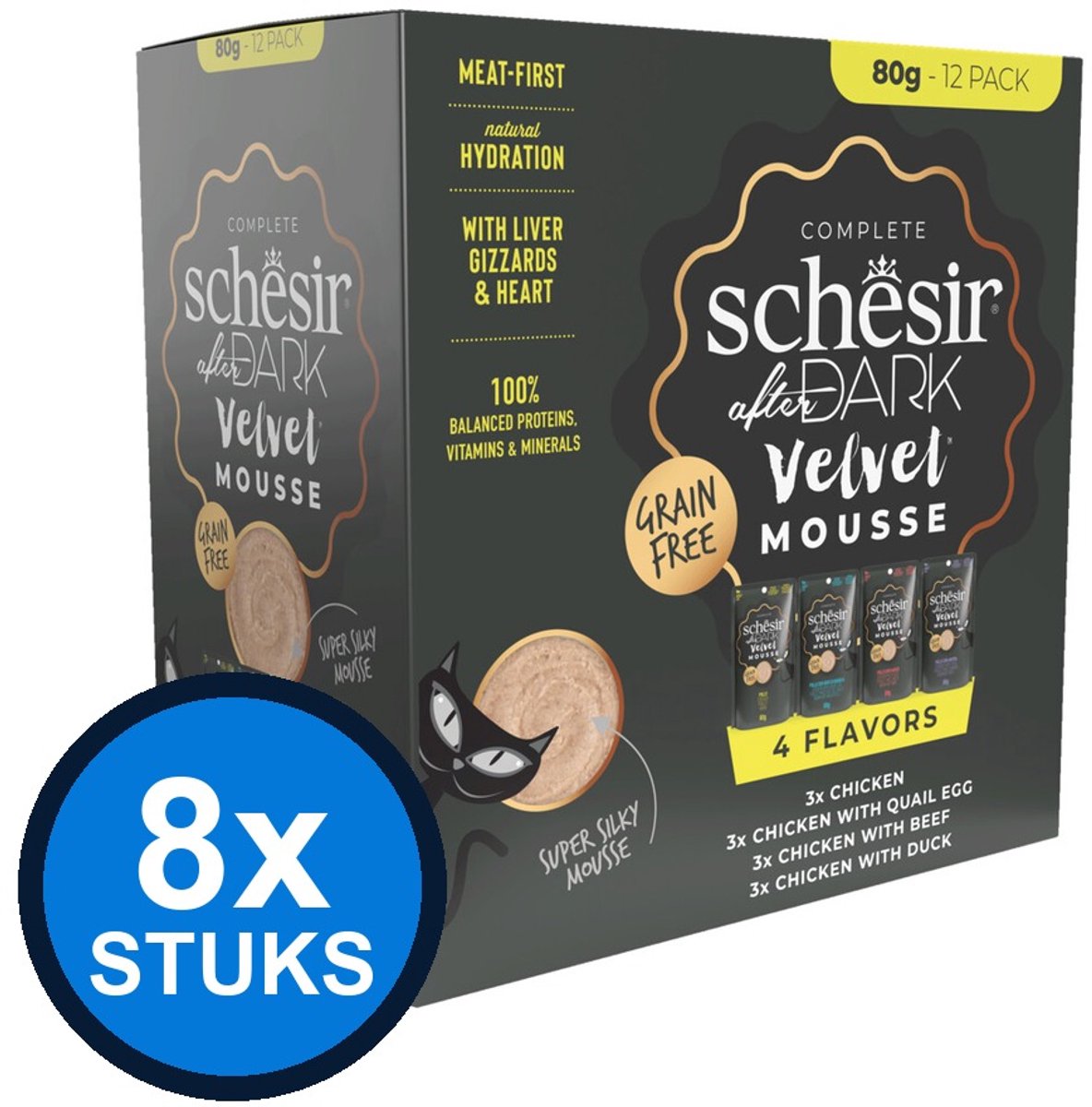 Schesir Schesir After Dark velvet kat pouch variety pack mousse 12x80gr