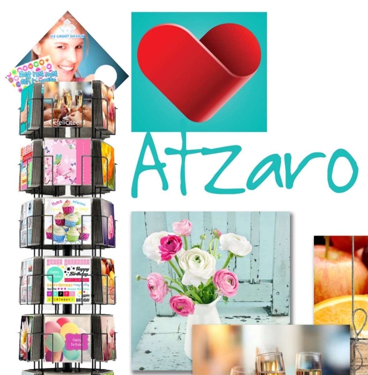 Atzaro 15x15cm - complete serie 40x6 stuks, inclusief display in bruikleen, topkaart en backcards