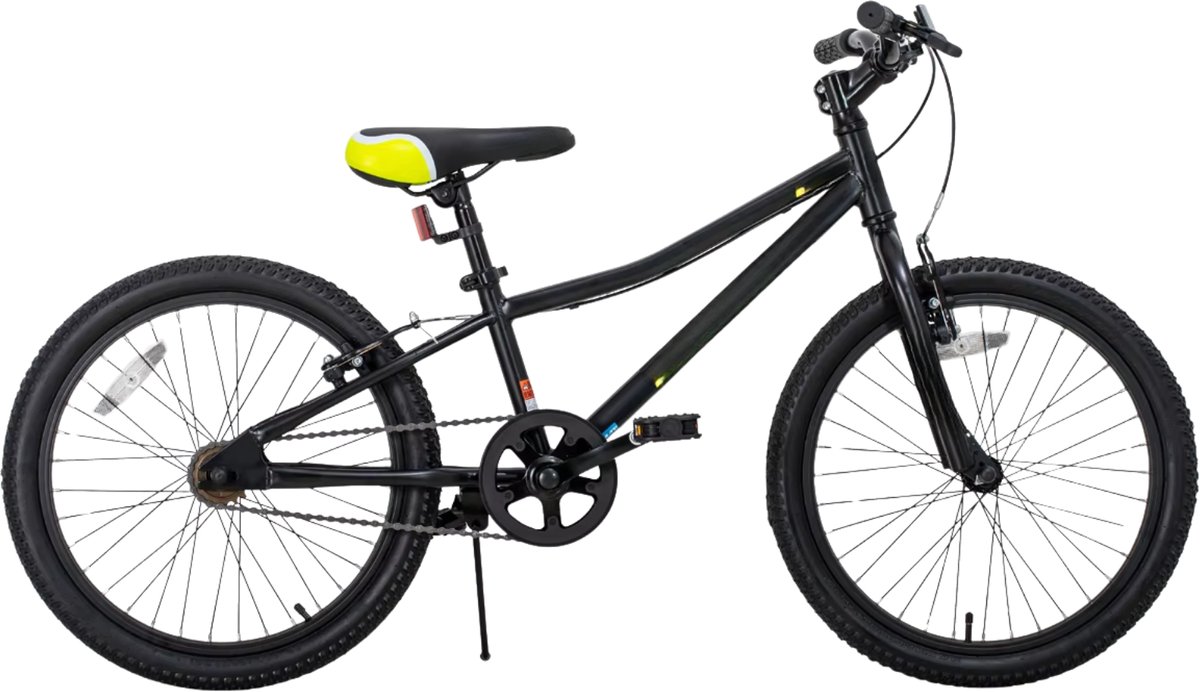 Kindermountainbike – Voor jongens en meisjes – Enkele snelheid, dubbele handremmen en standaard – Zwart, 50 cm