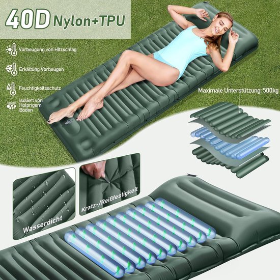 Opblaasbare Slaapmat - Kampeer Mat Tent Mat - Outdoor Slapen - Ingebouwde Voetpomp - 200 x 68 x 12 cm — afbeelding 3