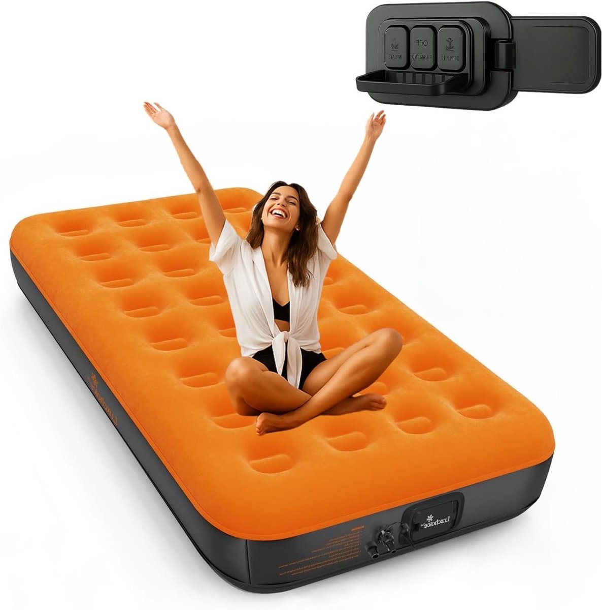 Luchtbed 1 Persoon - Kampeermatras Opblaasbaar - Comfortabel Slapen - Ingebouwde USB Pomp - 190x99x22cm - Oranje