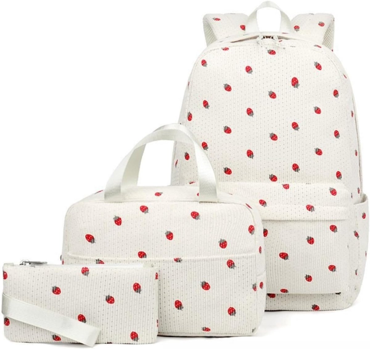 Reisrugzak - Schoolrugzak - Rugzakset - 3 Delig - met Zachte Lunchtas en Cosmetictasje - voor Vrouwen - voor Kantoor en Woon-Werk - Beige