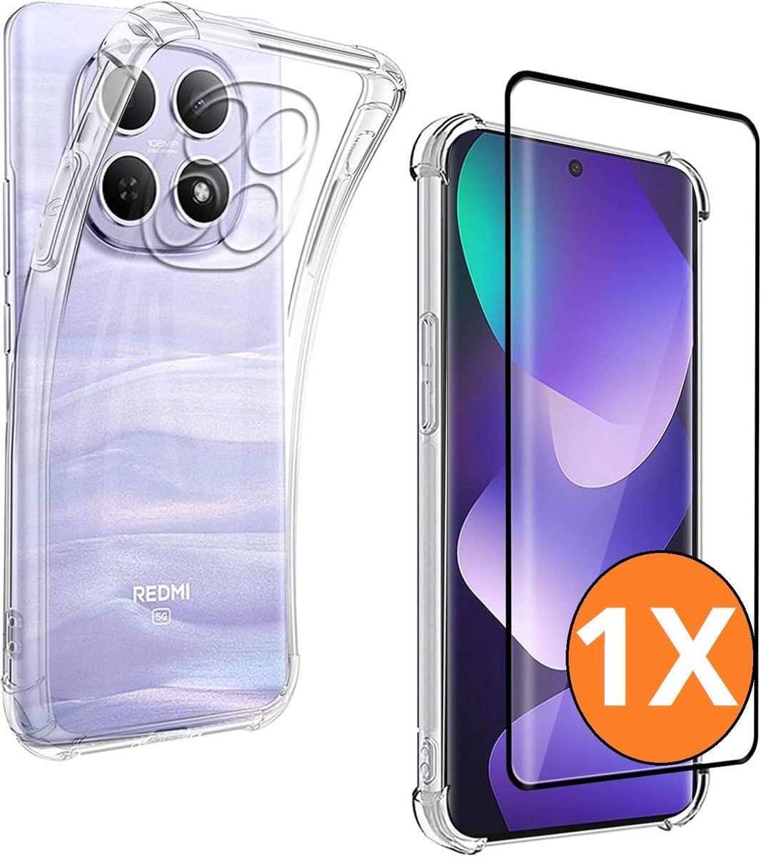 Hoesje Geschikt voor Xiaomi Redmi Note 15 5G/4G/Poco M8 5G- transparant Anti Shock silicone hoesje met 1 Stuk Screenprotector tempered glass