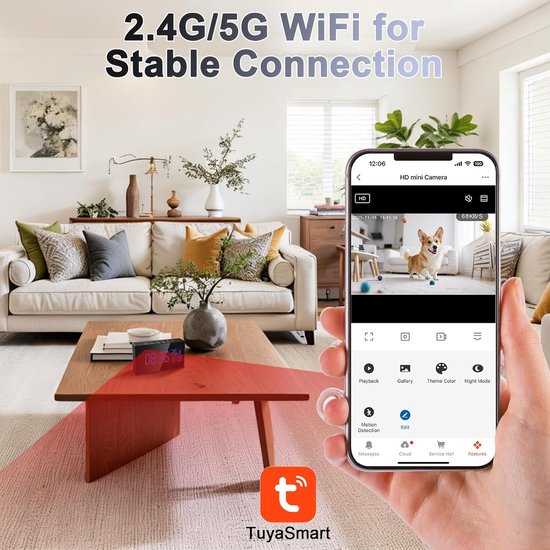 Digitale Klok Camera - Verborgen Camera Wekker - Thuis Bewaken - 5G WiFi Connectiviteit - 150 Graden Kijkhoek - Zwart — afbeelding 3