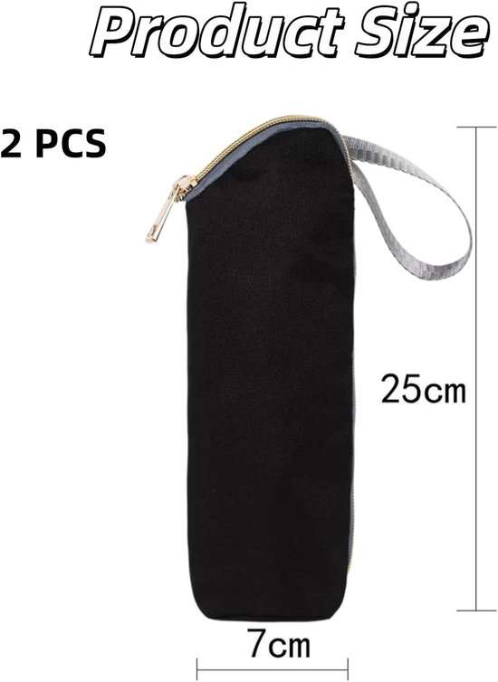 2 Stuks Flesjeskoeltas - Thermische Flesbeschermhoes - Geïsoleerde Babyfles Tas voor Onderweg - Geschikt voor Uitstapjes en Reizen - zwart - 25×7cm — afbeelding 5