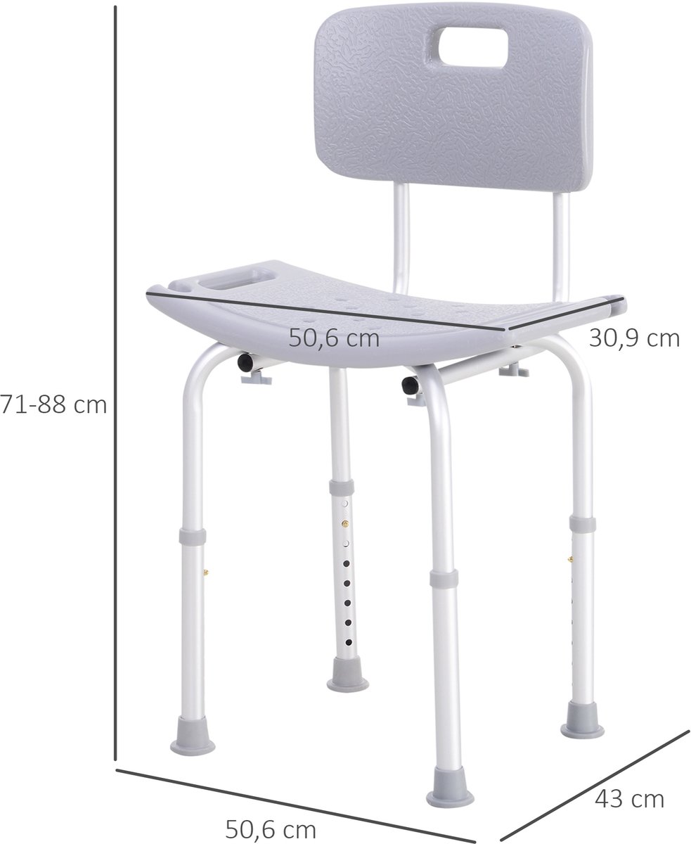 1 stuk - Douchestoel - Ergonomische Douchestoel - Hoogteverstelbaar - Anti-glijdende voetpasset - Maximaal gewicht 136 kg - Aluminium / HDPE - Wit