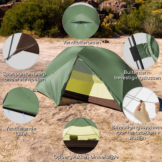 Naturehike Mongar 2 BASE - 210T Polyester - 2 persoons tent - Lichtgewicht tent - Incl. grondzeil - Outdoor - Waterdicht - Kampeertent - koepeltent - Trekkerstent - Groen van Naturehike — afbeelding 2