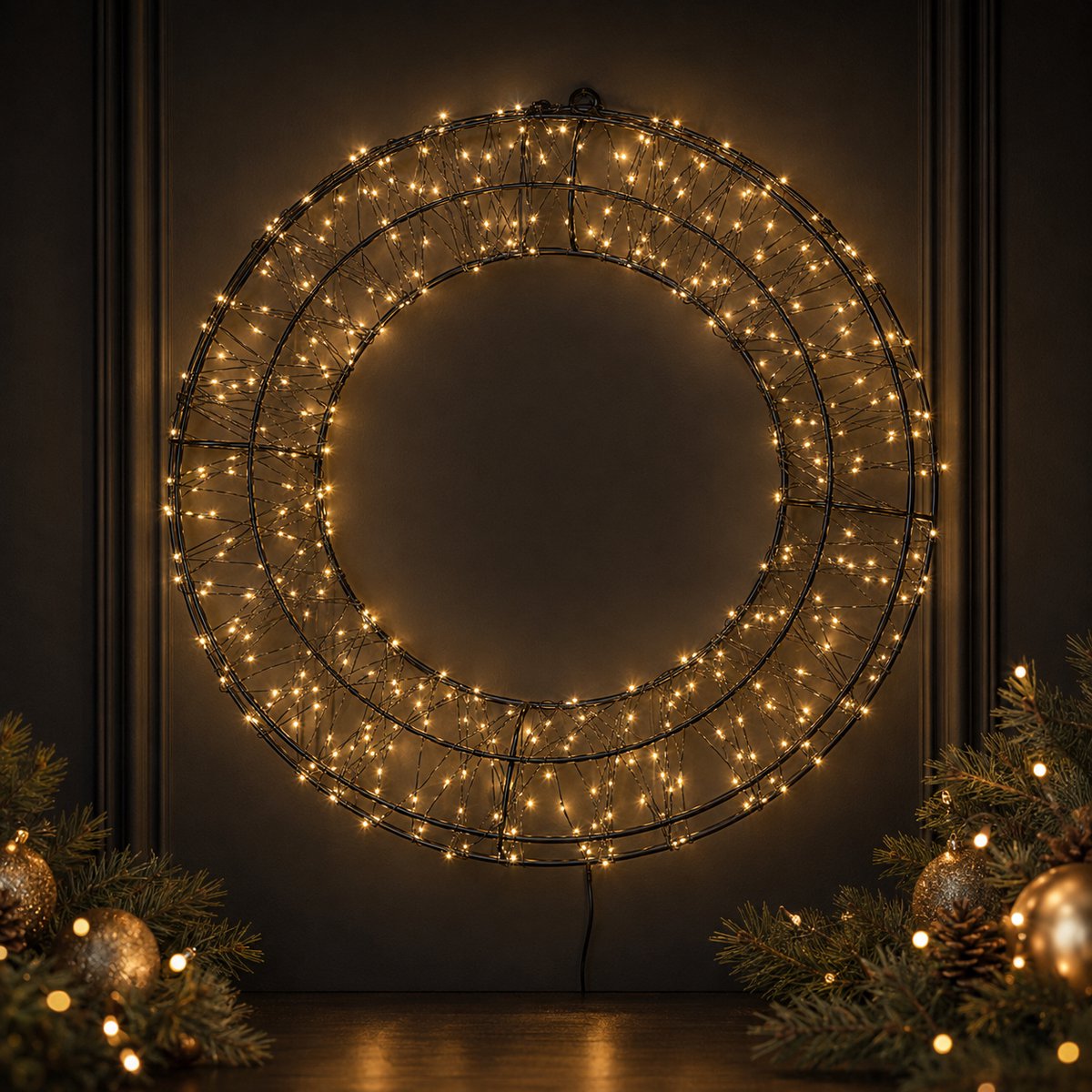 Benza – LED Krans 36 cm – Lichtkrans met 360 Warmwitte LED’s – 5% Fonkeleffect – 5 Meter Snoer – USB – Zwart