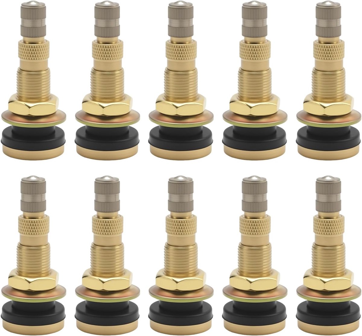 10 stuks TR618A-ventielen voor tubeless banden, 1 7/8 inch messing, compatibel met 0,625 inch ventielgaten voor tractoren en graafmachines