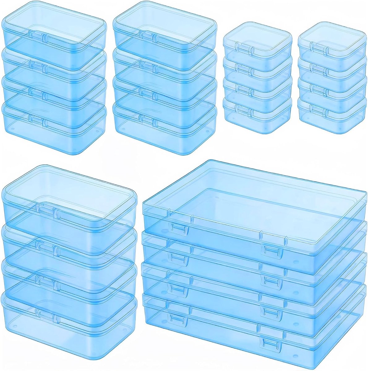 24 Stuks Blauw Opbergdoos met Deksel (4 Maten) – Transparante Sorteerbox voor Diamond Painting & Kralen, Rechthoekige Plastic Container, DIY Organizer