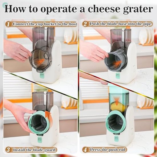 Elektrische Groentesnijder - Keukenrasp Kaas Rasp - Snel Groenten Snijden - 6-in-1 Multifunctioneel - 12 x 17 x 28 cm — afbeelding 5