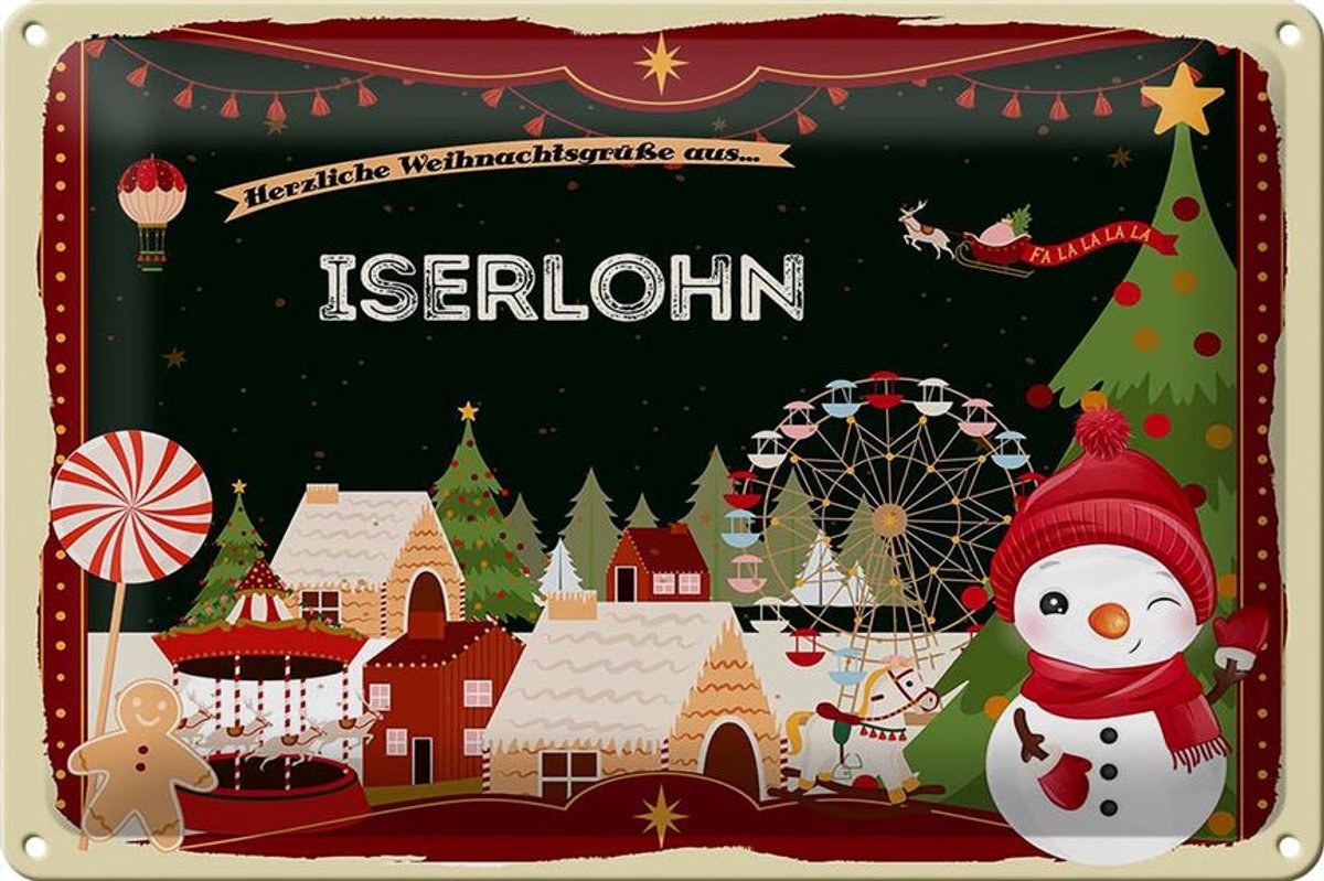 Blechschild Weihnachten Grüße ISERLOHN 30x20cm
