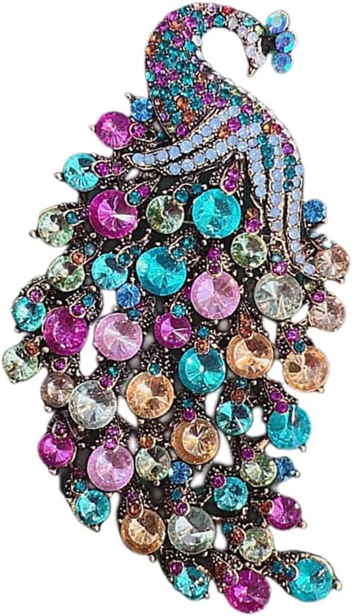 Pauw Broche Pin Voor Vrouwen Meisjes Mode Prachtige Overdreven Grote Kristal Vogel Dier Broches Reversspeldjes Vintage Jurk Accessoires Bruiloft Kerst Verjaardag Sieraden Gift Kleurrijke CZ