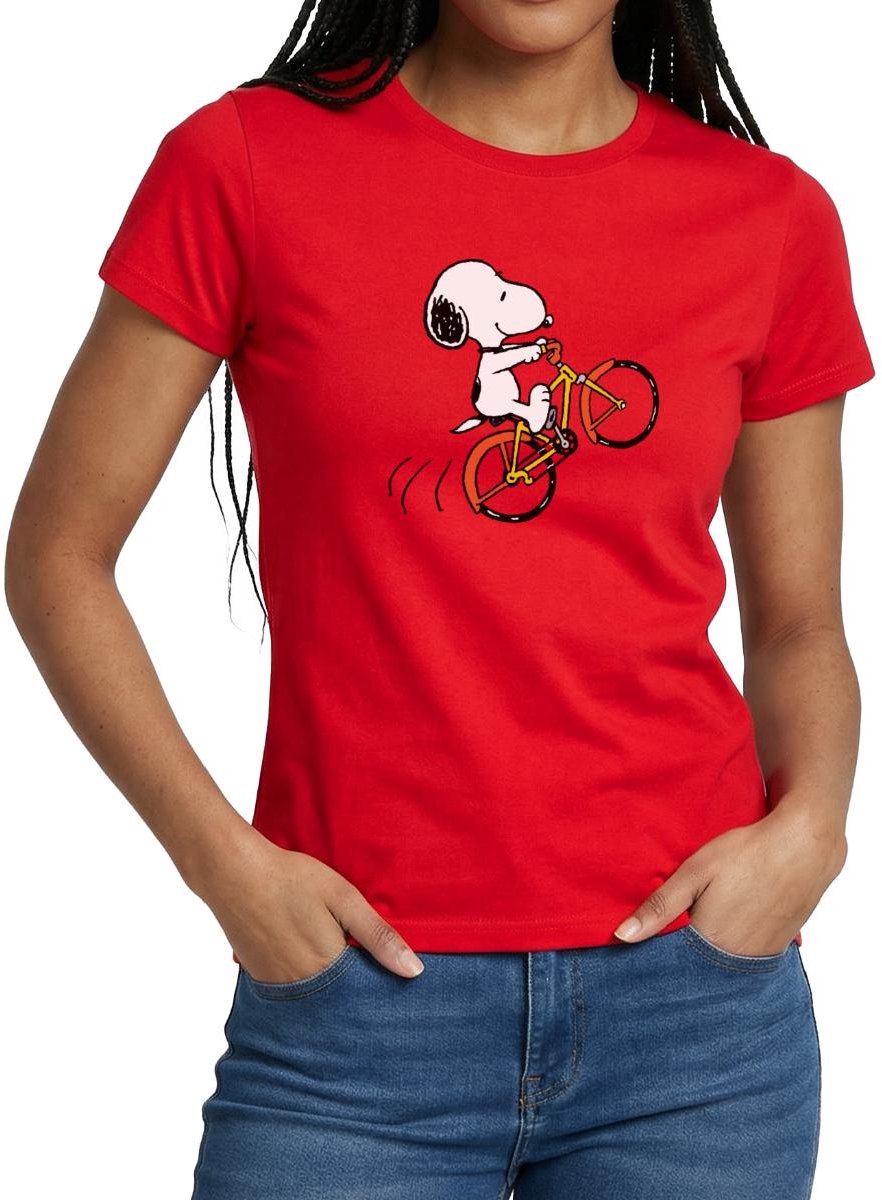Peanuts Snoopy Met Fiets T-Shirt Dames