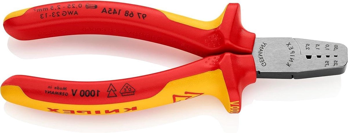 Krimptang Adereindhulzen - Tang voor Kabelhuls - Elektrisch Werk - VDE-getest Geïsoleerd - 145 mm - Rood