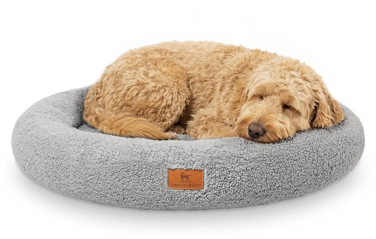 Knuffelwuff orthopedisch rond hondenbed Cody uit knuffelzachte teddystof ⌀120 Grijs