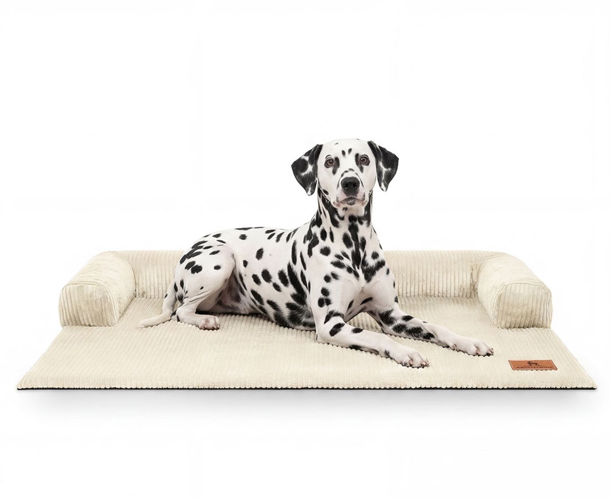 Knuffelwuff bankbeschermer Hudson van ribfluweel voor stijlvolle bescherming en een gezellig favoriet plekje op je bank M-L 80 x 95cm Beige