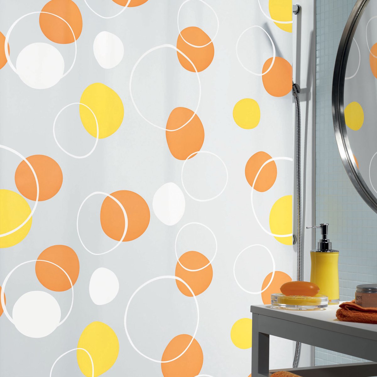 Bubble Douchegordijn 180x200 cm – Oranje Badkamergordijn met Bellendesign – Onderhoudsvriendelijk Douchegordijn voor een Moderne Badkamer