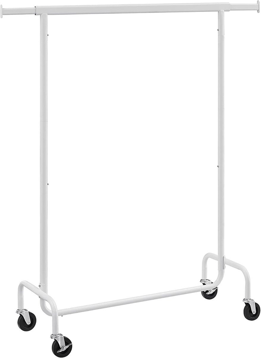 Songmics Kledingrek op Wielen – Uitschuifbaar 110-150 cm – 130 kg - Verchroomd Zilver - HSR011W01V2 Zilvergrijs