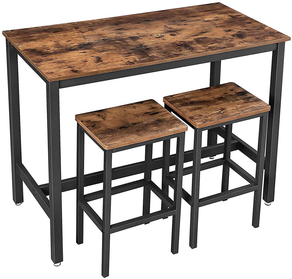 Bartafel in industriële stijl met 2 barkrukken – Donkerbruin/vintage