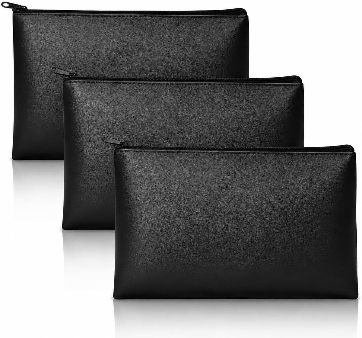 3 stuks portemonnees, banktas, banktas, zwart, voor A5-documenten, praktische portemonnee, banktas van PU-leer voor het ordenen van bankbiljetten, voor dagelijks gebruik en kantoor