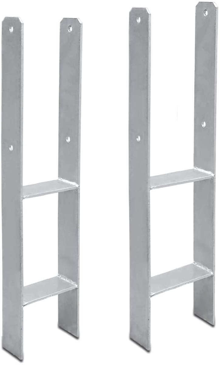 H-paalankers, 2 stuks, 600 x 60 x 101 mm, H-paaldrager, thermisch verzinkt, H-anker voor omheining en broeikas, palen met bevestigingsmateriaal, materiaaldikte 5 mm, 2 stuks
