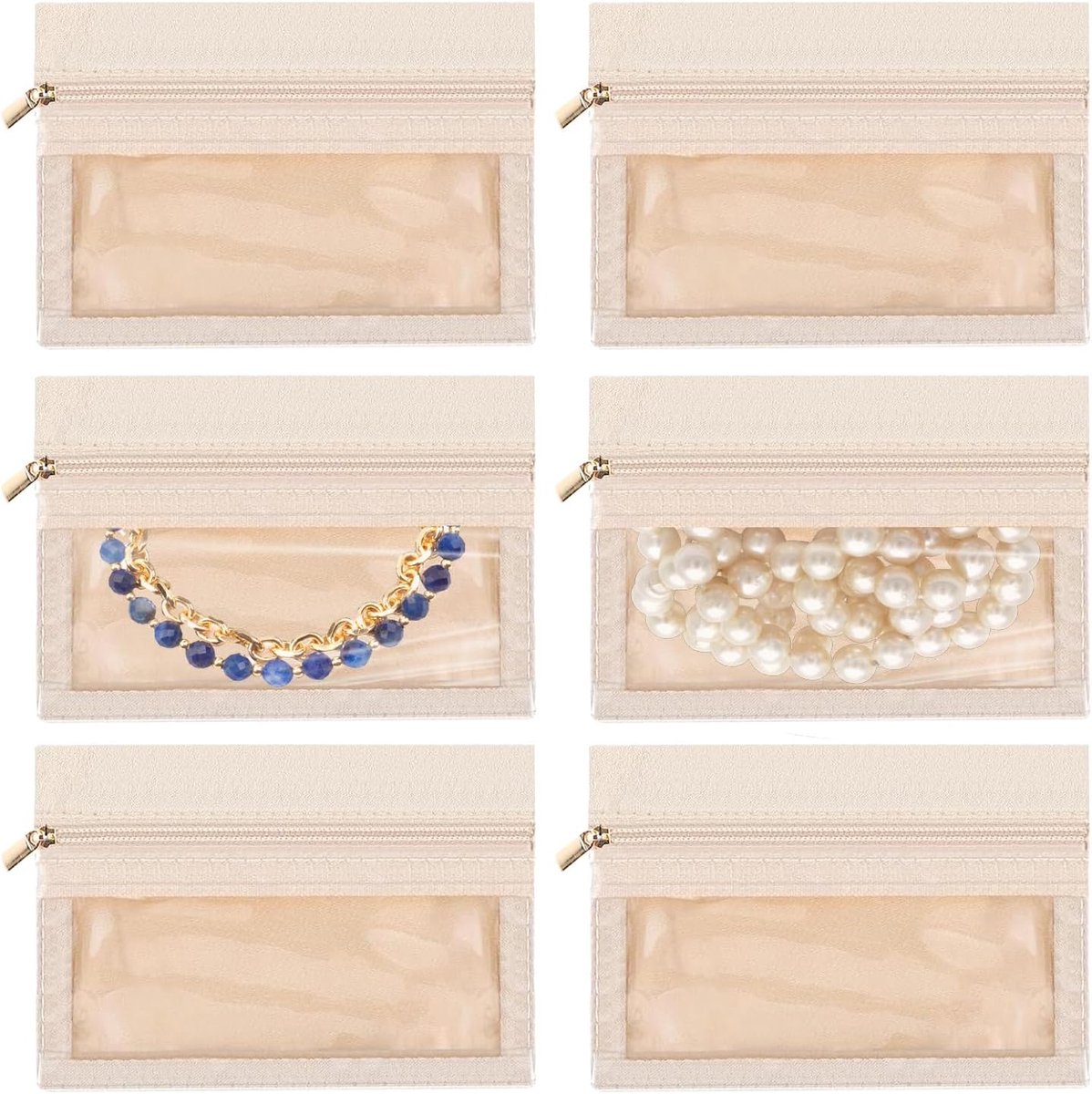 4-delige reissieradenorganizer, reissieradentas Reissieradenrol Sieradenrollen Mini voor dames Meisjes Organiseren Ringen Kettingen Armbanden Oorbellen Reizen (Beige）
