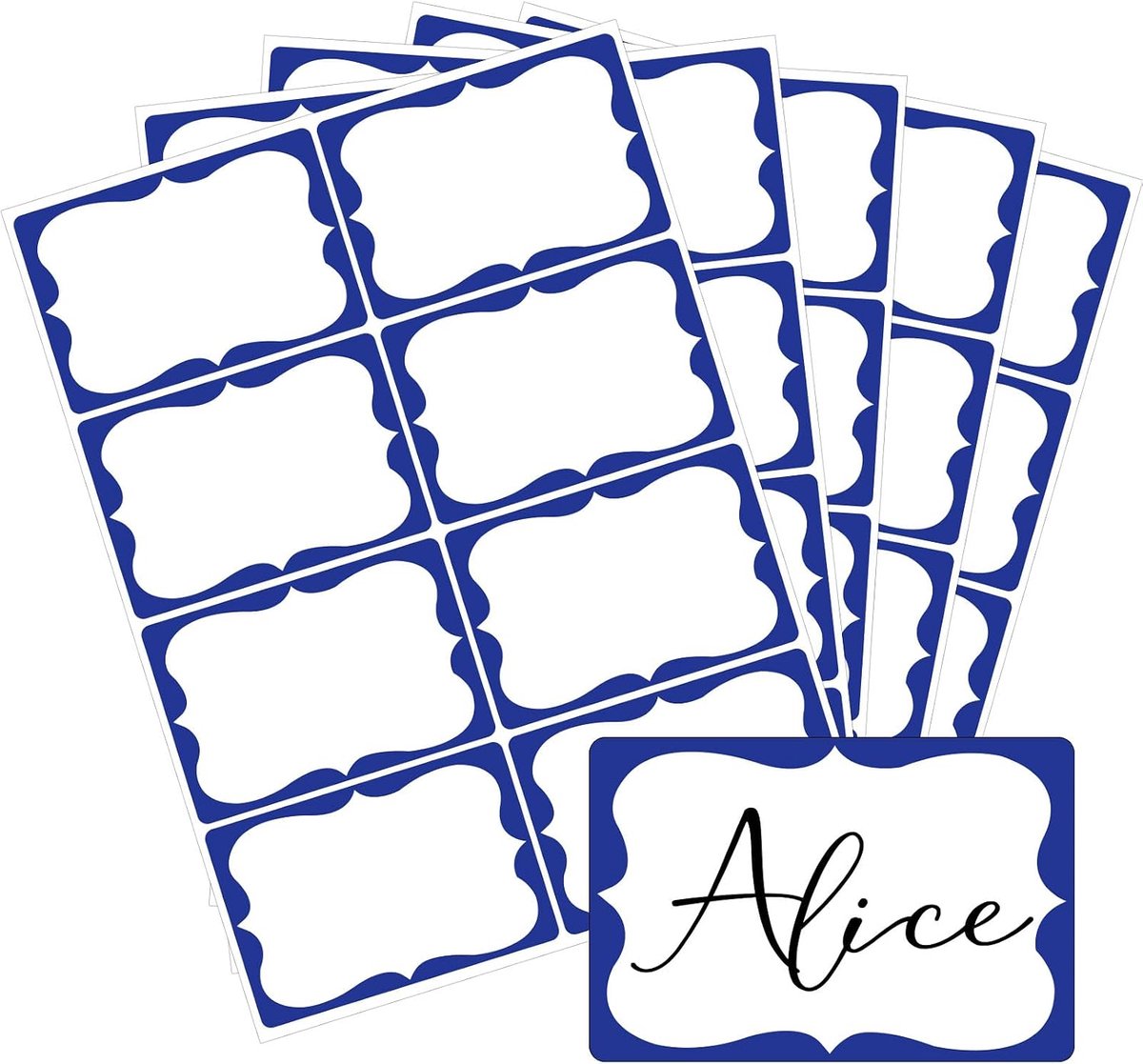 Ulisem - Naamstickers 200 Stuks – Zelfklevende Naamlabels 2 × 3 Inch met Blauwe Rand – Naamkaart Stickers voor Kleding, School, Kantoor, Klaslokaal & Thuis