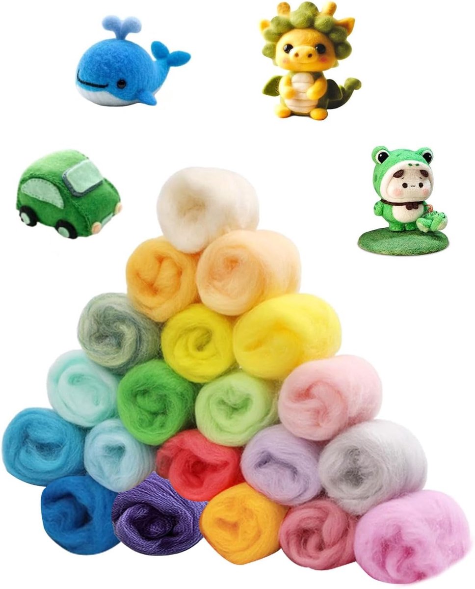 20 kleuren Set, Velzwalle, 60 g sprookjeswol van schaapswol voor natte & droge velden, Premium zum Felz Basteln, Velzen Starterset met natuurlijke vezels, Velzen, natte velden