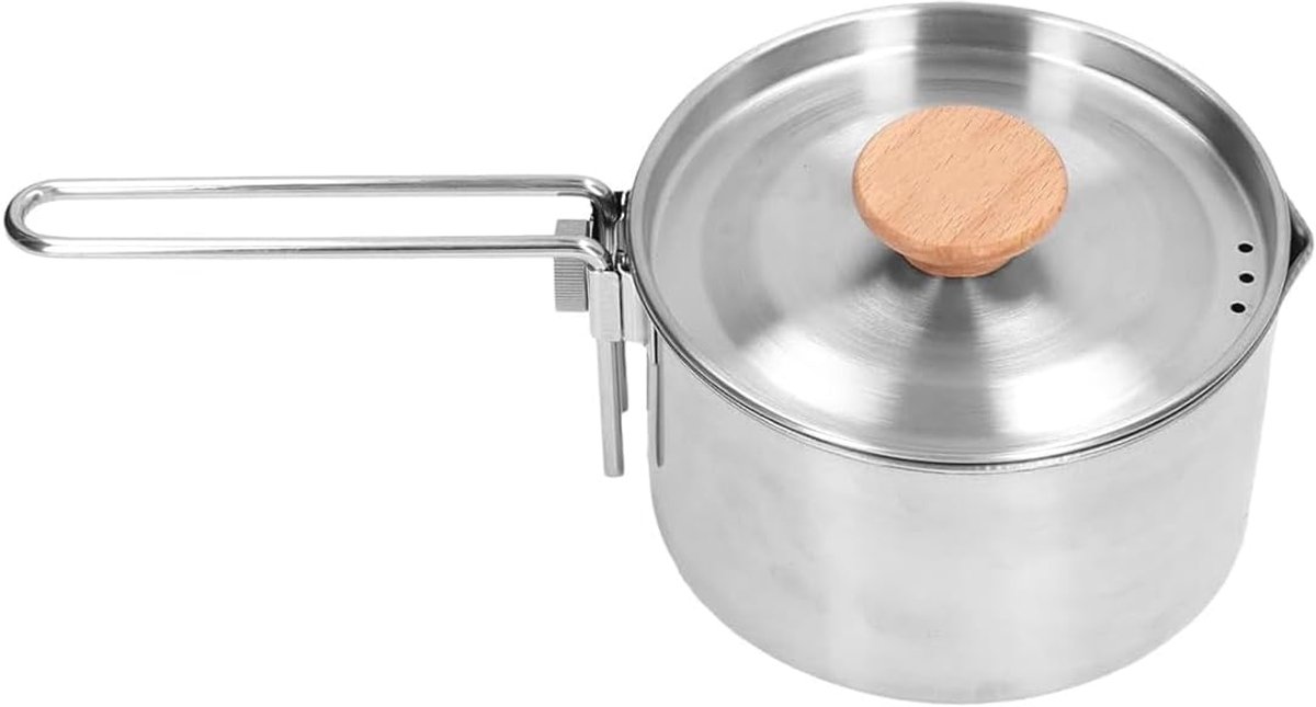 1000 ml roestvrijstalen kampeerpot - deksel/opvouwbare handgreep/schenktuit, met opbergtas (buitenwandelen)