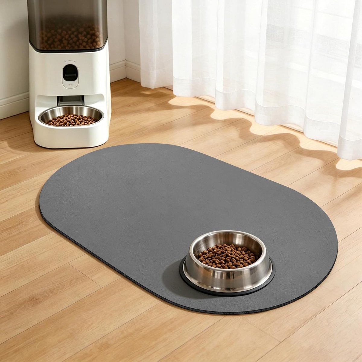 Kat en hond voermat, absorberende mat voor eten en water, snel drogende voerbakmat, vlekvrij, gemakkelijk schoon te maken, accessoires voor huisdieren (Donkergrijs, 30 x 50 cm)