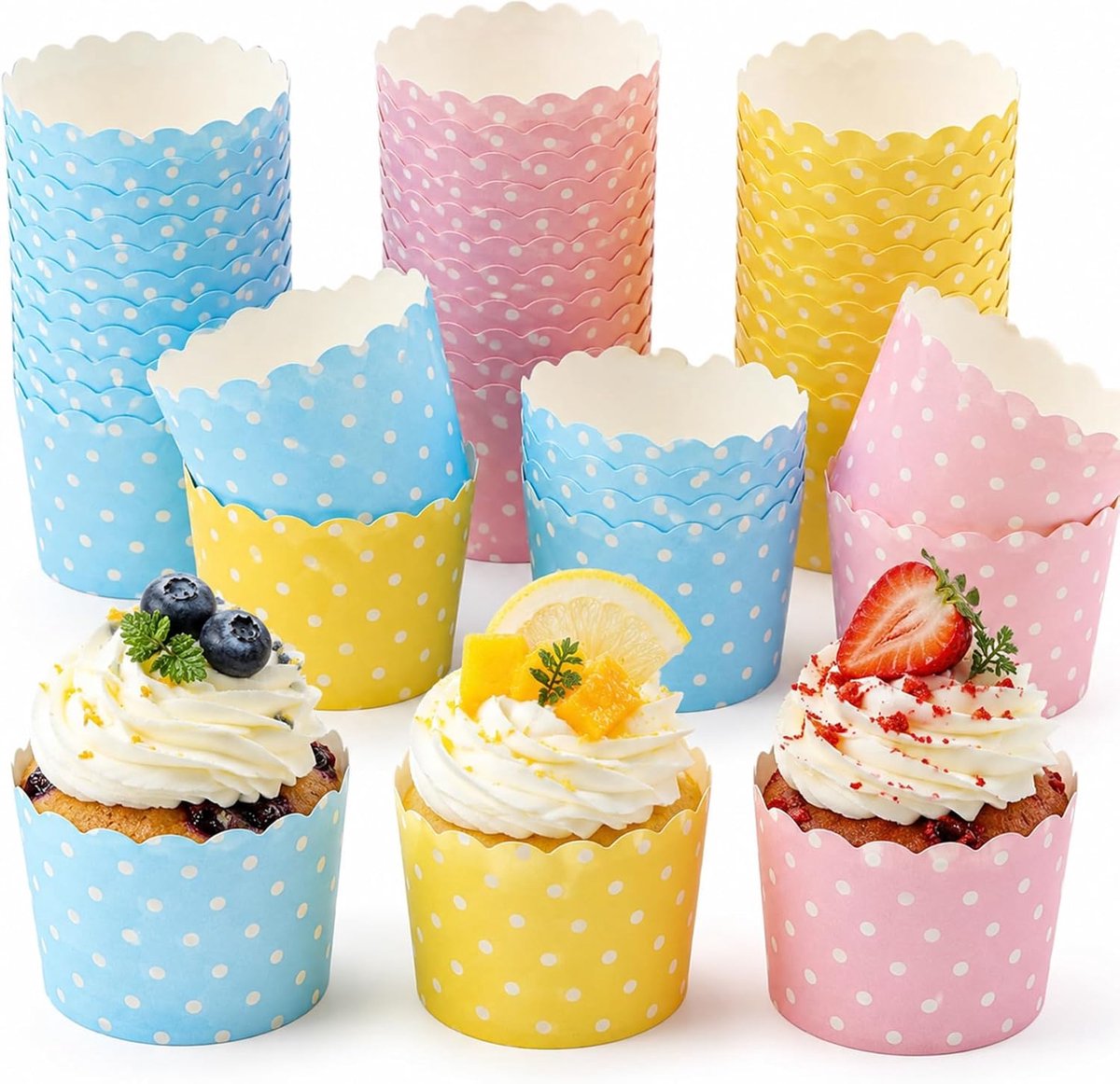 muffinvormpjes, 150 stuks, muffinvormpjes, cupcakevormen, muffin, papieren vormpjes voor ijsbeker, snoepbar, bakken van taarten, muffins, brood voor verjaardagen, bruiloften, feesten (6 x 5 x