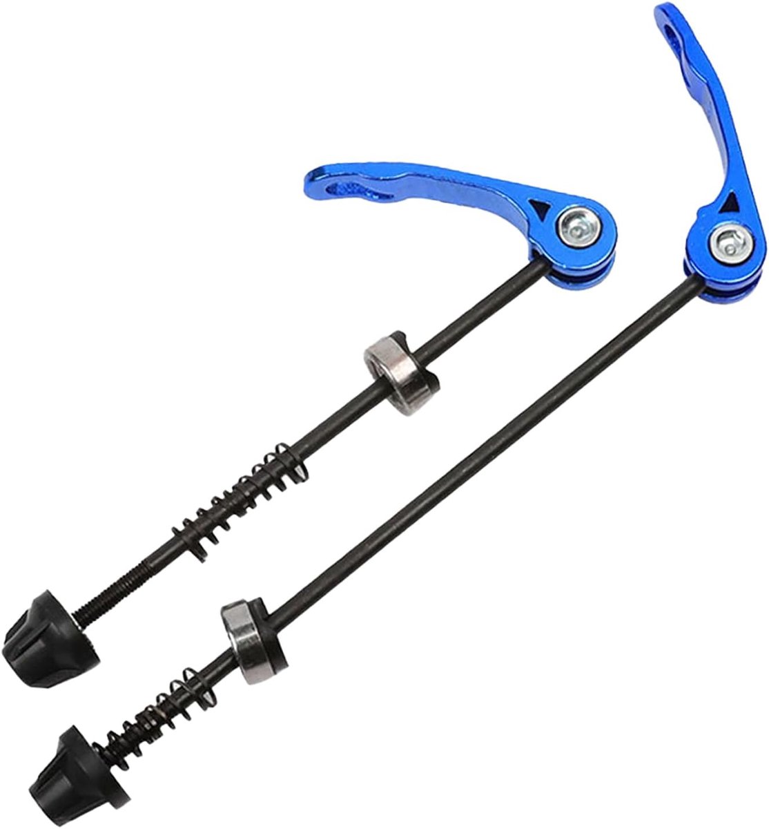 2 stuks blauwe geanodiseerde fietssnelspanset (120/150 mm) voor MTB & racefiets, voorwiel en achterwielset, extra lange assen van staal, universeel geschikt voor trekkingfiets en mountainbike