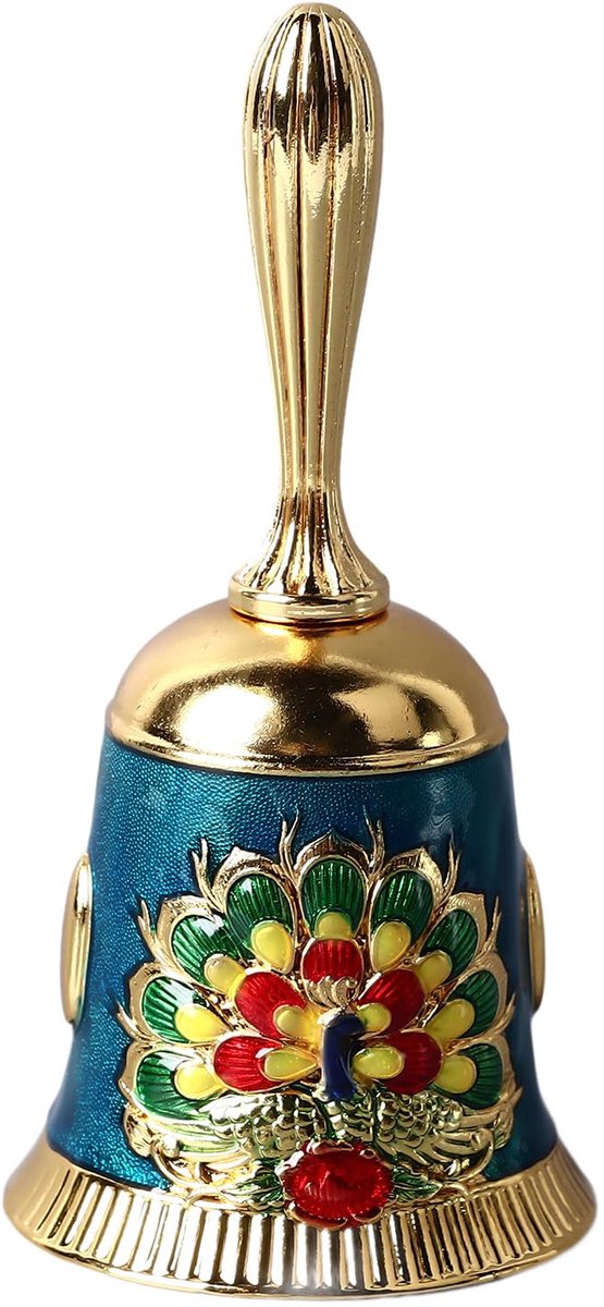 Tafelbel, Verfijnd Retro Belbel Antieke Handbel Gesneden Patroon Handoproep Bel Messing Handbel met Afgerond Handvat Als Avondeten Bruiloft Feest Familieschool (Goud met