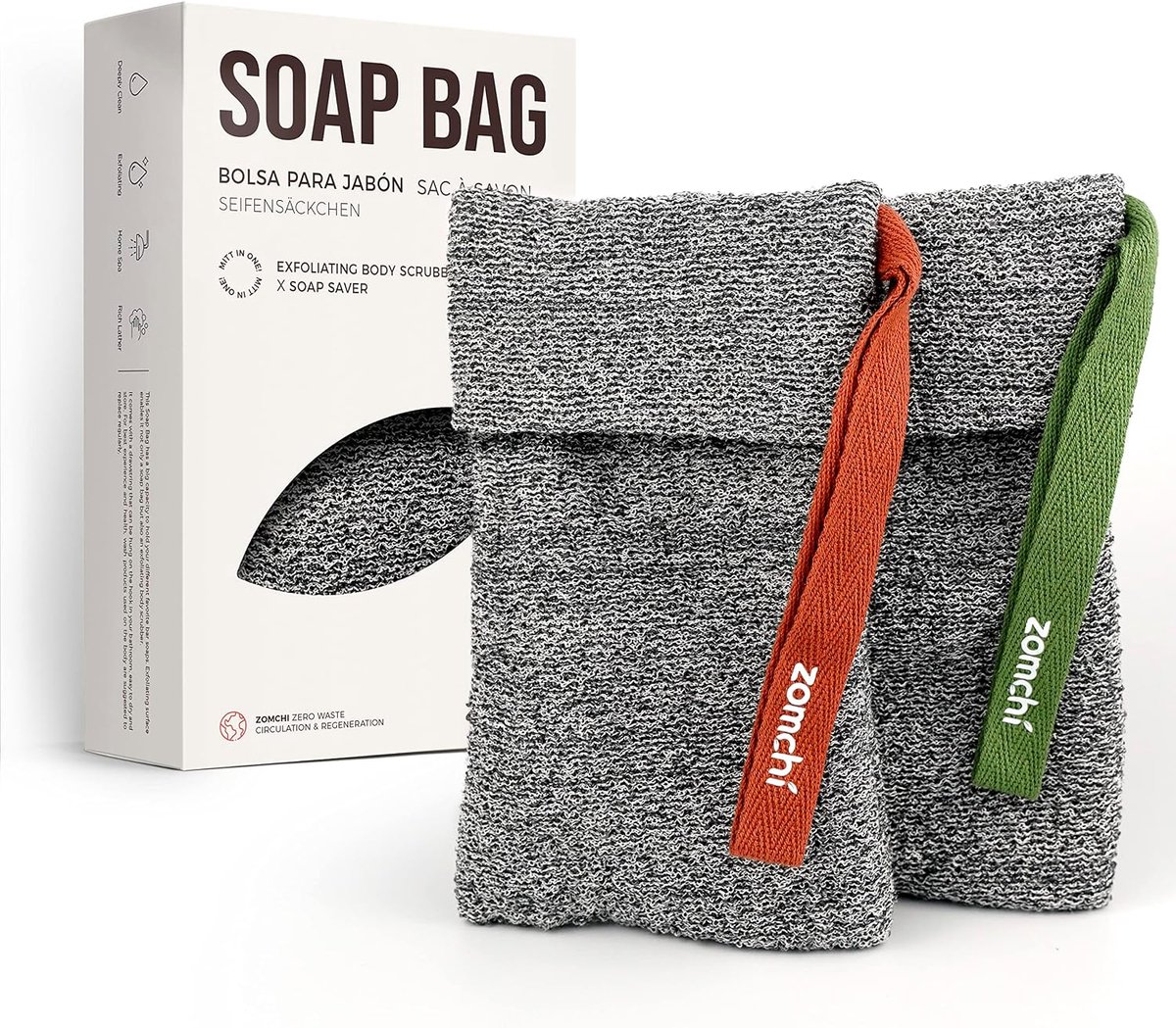 SnelShoppen - ZOMCHI Zeepzakje voor Blokzeep, 2 Stuks, Grof Textuur, Grijs | Nylon Net voor Rijke Schuim, Hanglus, Sneldrogend Ontwerp, Ruime Pouch vo