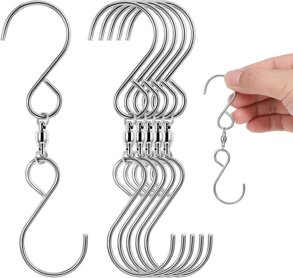 Swivel haken clips 6-pack - roestvrij staal - 360 graden draaibaar - ideaal voor het ophangen van planten - SnelShoppen
